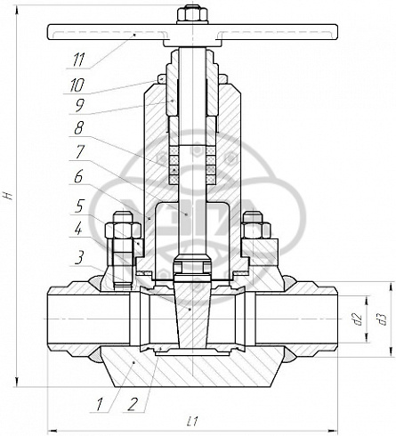 Задвижка клиновая стальная под приварку Dn50 Pn63 09Г2С 31лс45нж