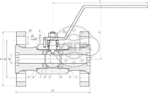 Кран шаровой разборный трехсоставной фланцевый Dn15 Pn16, Ст.20, 11с45п