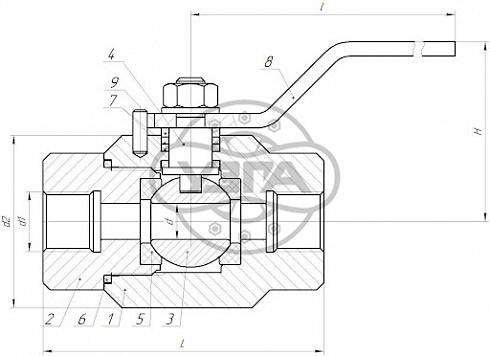 Кран шаровой разборный двухсоставной муфтовый Dn10 Pn25 12Х18Н10Т 11нж45п