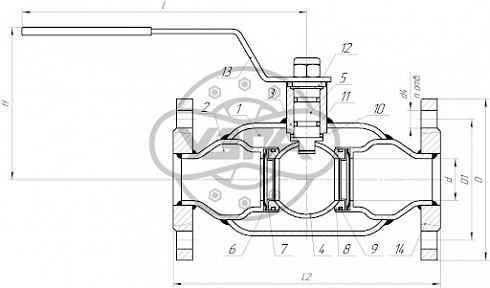 Кран цельносварной полнопроходной фланцевый Dn100 Pn25 09Г2С 10лс9пм