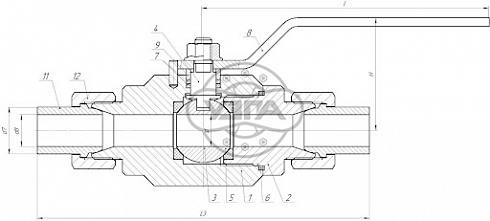 Кран шаровой разборный двухсоставной штуцерно-ниппельный Dn15 Pn40 Ст. 20 11с45п